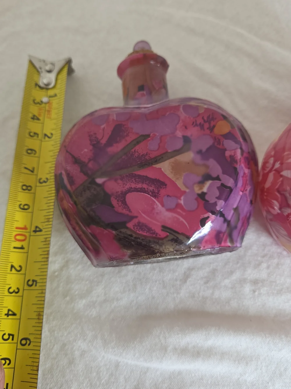 Pink Floral And Heart Glass Accent Bottle with Cork Stopper